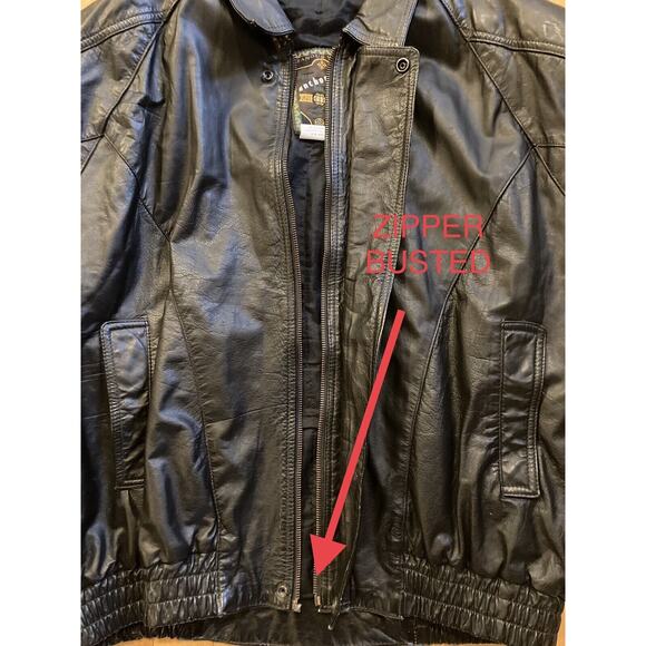 Vintage Anchor Blue Black Leather Jacket MENS LARGE *BUSTED ZIPPER - See Pics* - Picture 5 of 8